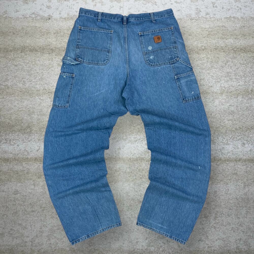 Vintage 90s Carhartt Carpenter Jeans 38x34 Baggy Wide Leg Fit Light Wash Denim